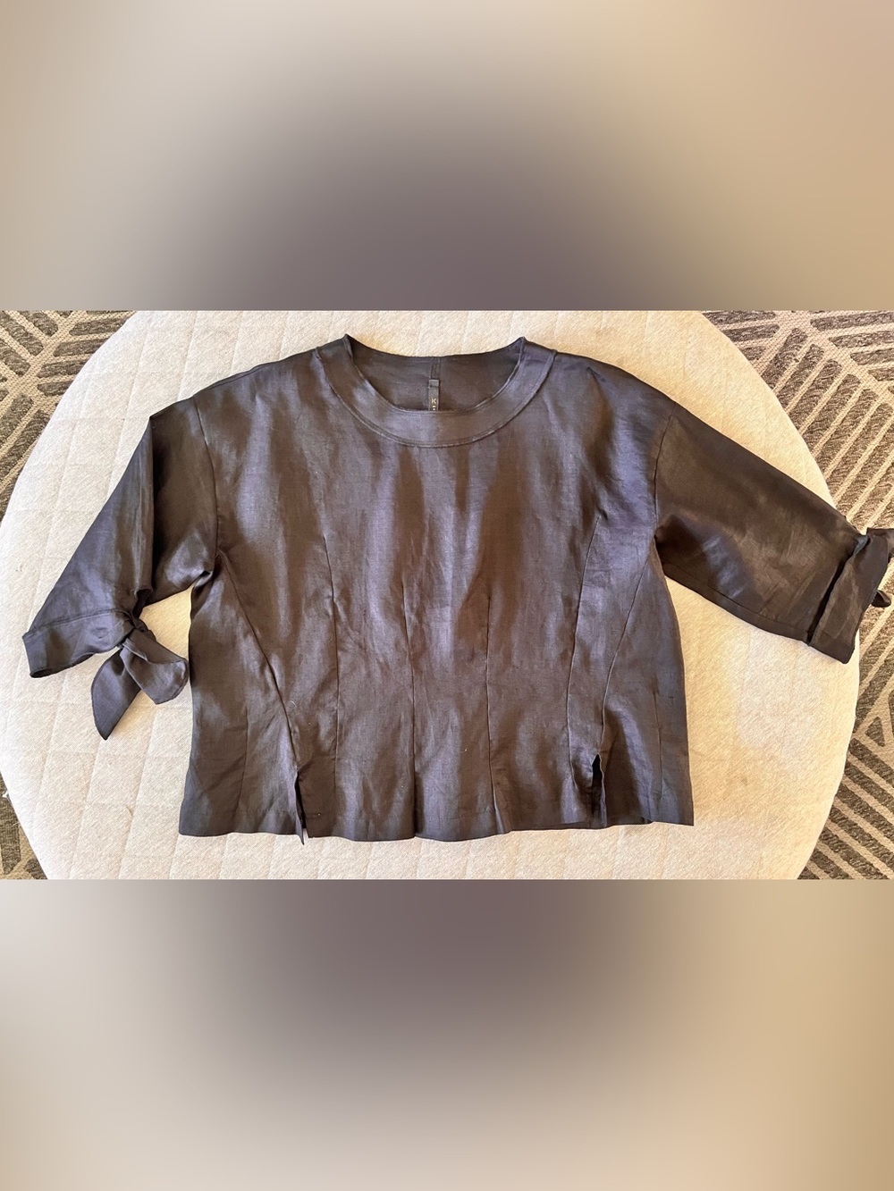 IC By Connie K Small Oversized Black Handkerchief Linen Top Blouse Orig $150
